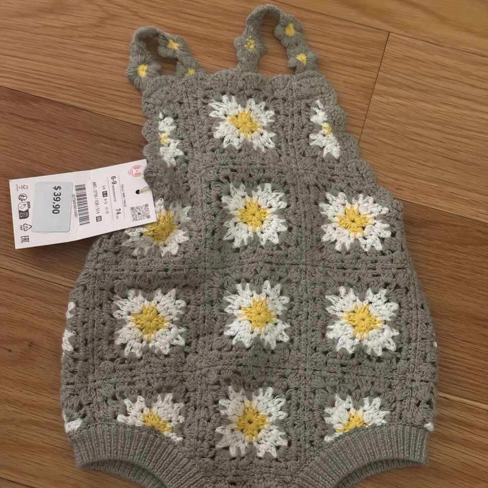 Zara Sage Green and Yellow Floral Crochet Kids One Piece